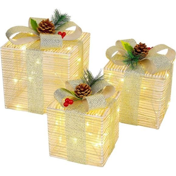 Christmas Lighted Boxes, Set of 3 60 LED Light Up Decor Outdoor, Light Up - Picture 3 of 7